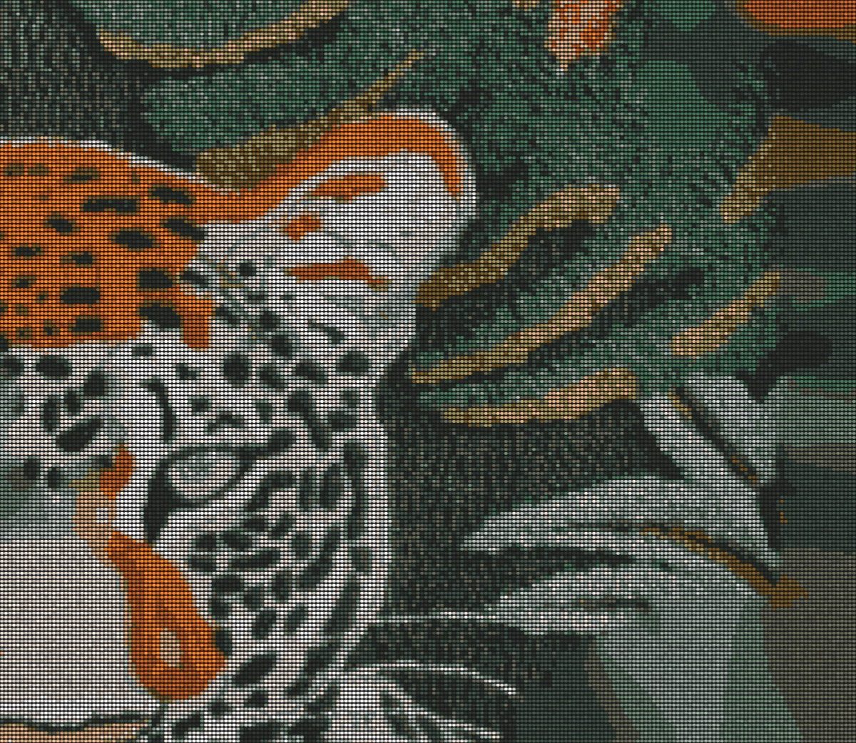 Jungle leopard punch-needle tapestry in orange, white, emerald and pink